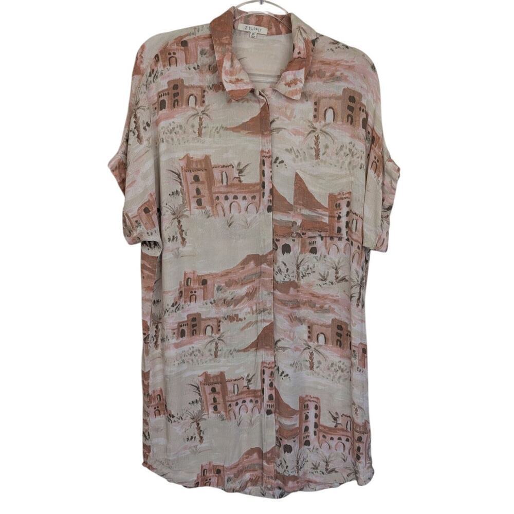 Z Supply XS Dress Cypress Desert Escape Lightweight Shirt Dress Pink Cream